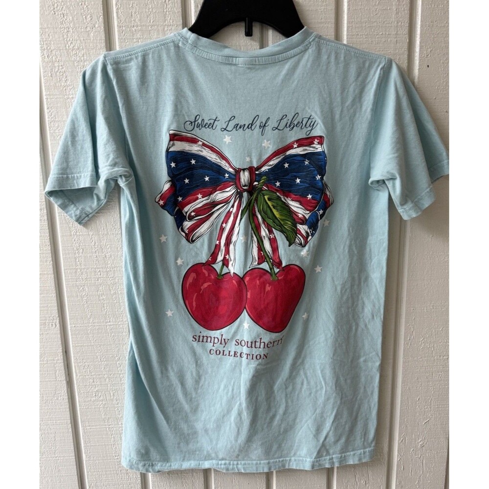 Simply Southern Girls T Shirt - Youth Medium Short Sleeve Blue Patriotism USA